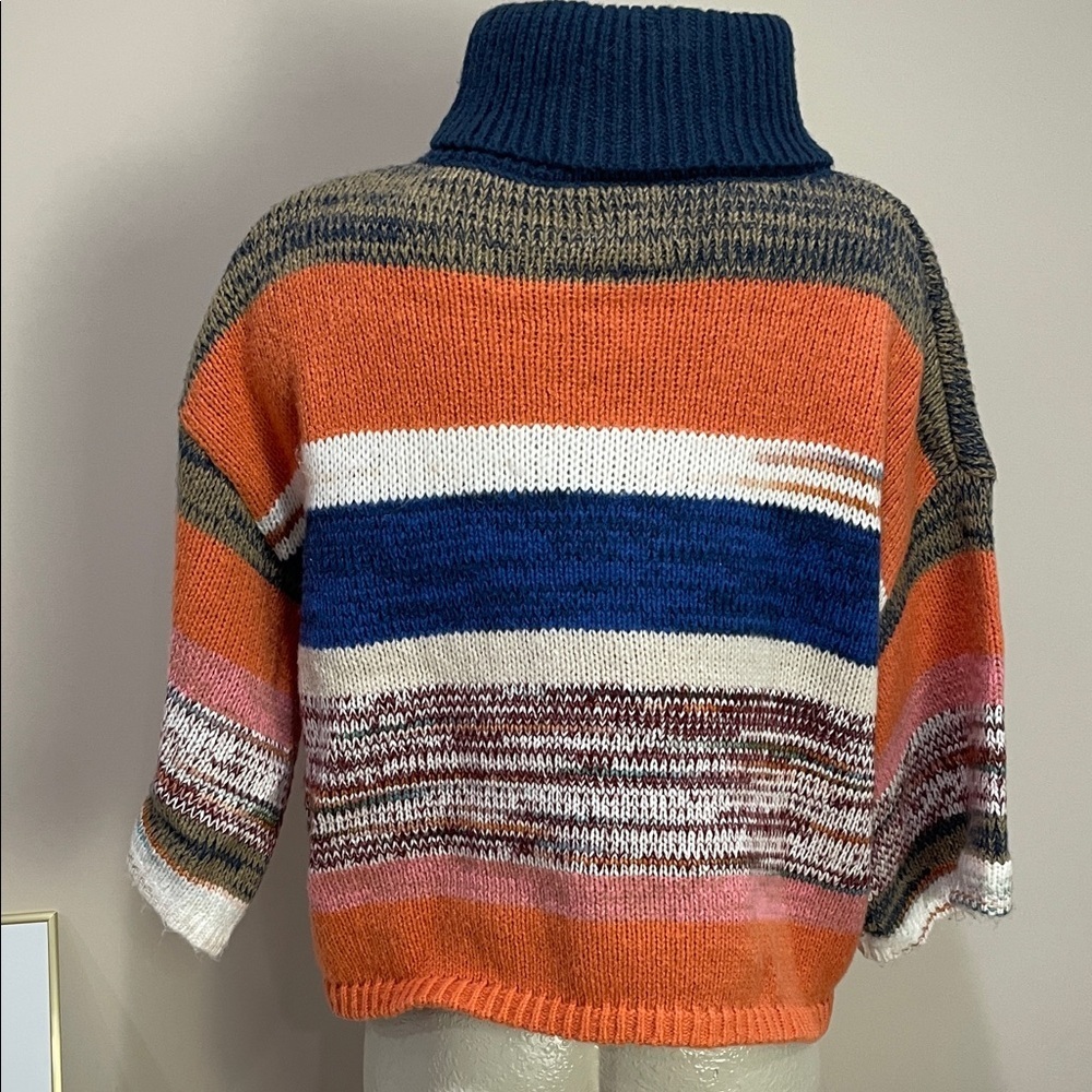 Knox Rose Colorful Striped cropped Turtleneck Sweater, 3/4 sleeve size M - Picture 6 of 7